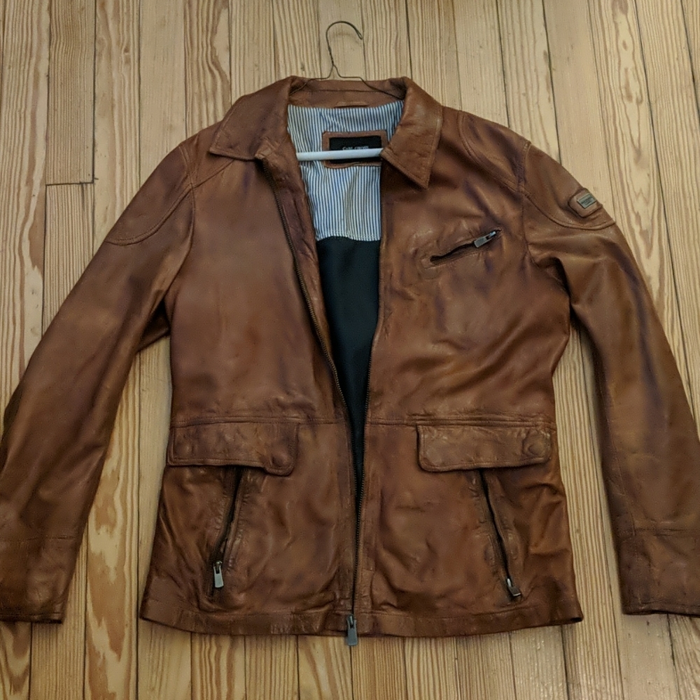 carl Gross brown leather jacket